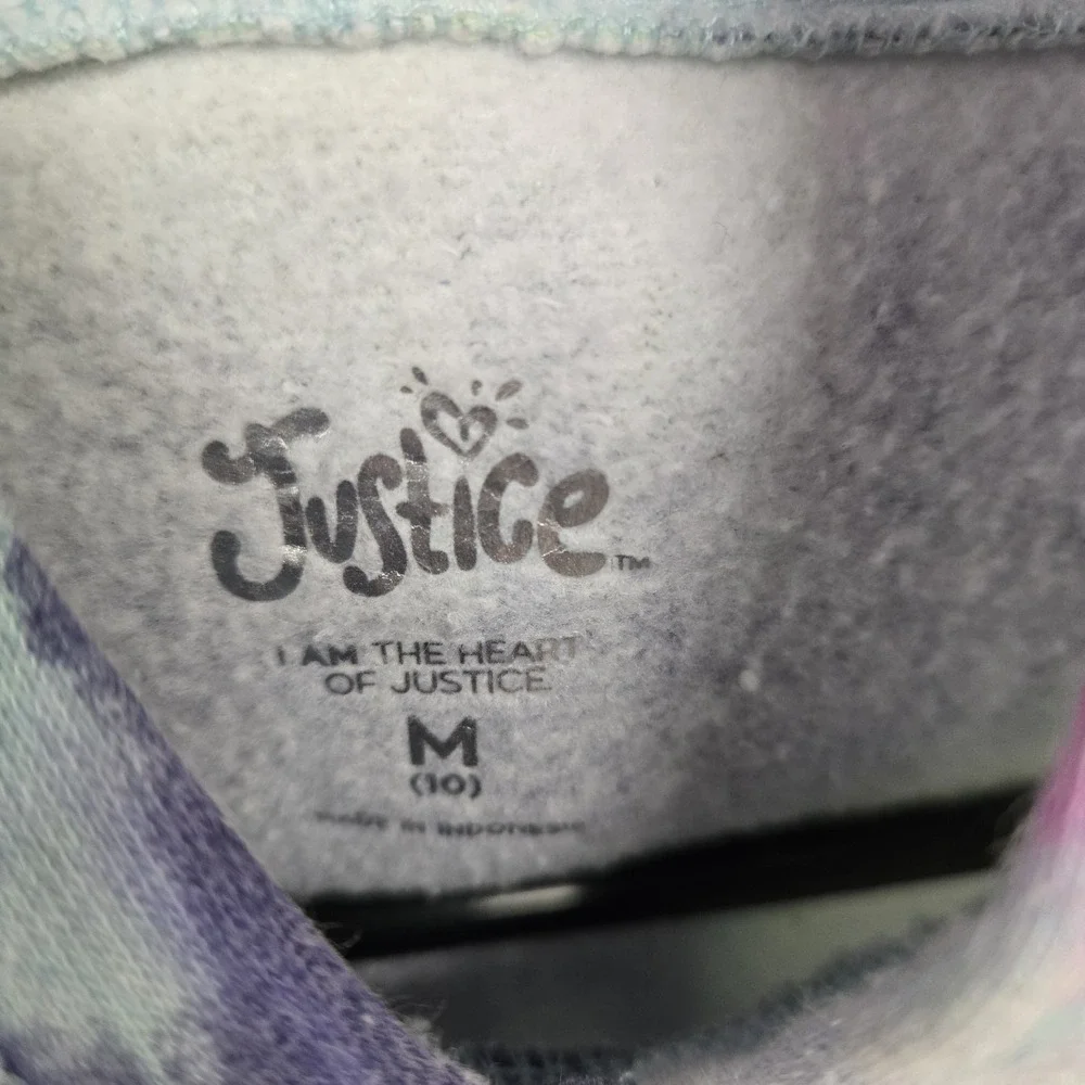 Justice Hoodie Sweatshirt Tie-Dye Pastel Glitter Girls Vibrant Logo Size‎ M10